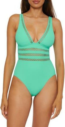 BECCA by Rebecca Virtue Open Knit Inset One-Piece Swimsuit in Aqua Sea at Nordstrom Rack, Size Medium