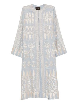 Biyan pattern-embroidered linen dress - Blauw