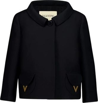 Valentino Jassen, Dames, Zwart, M, Crepe Couture Effen Jas
