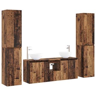 vidaXL Juego De Muebles De Ba&ntilde;o 5 Uds. Madera Envejecida Vidaxl