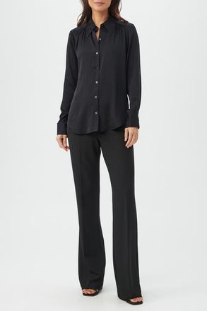 Trina Turk Cassavetes Silk Blend Button Up Top in Black at Nordstrom, Size X-Large