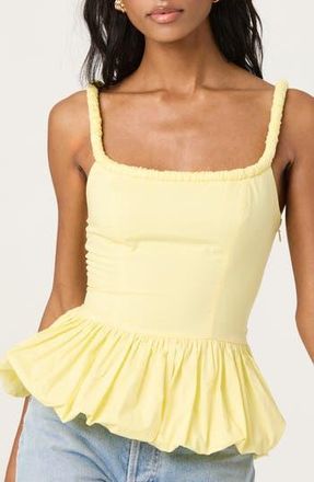 ASTR the Label Bubble Peplum Cotton Camisole in Butter Yellow at Nordstrom Rack, Size Large