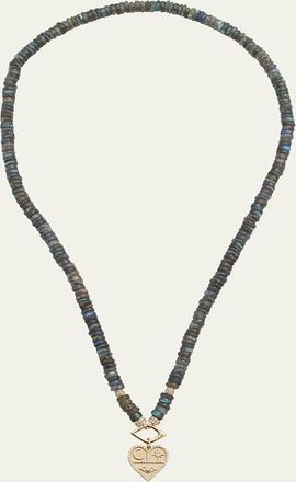 Sydney Evan 14K Diamond and Labradorite Necklace with Icon Heart Charm
