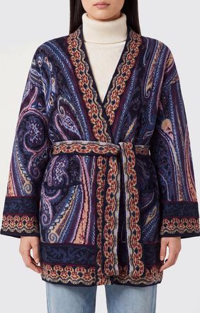 Etro Paisley Print Wool-Blend Robe Coat with Belt