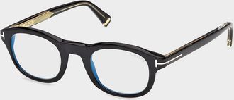 Tom Ford Men & apos;s T-Logo Acetate Round Eyeglasses