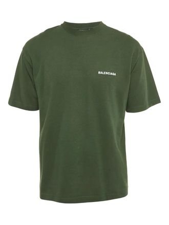 Balenciaga T-shirt in cotone con logo ricamato - Verde