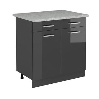 Vicco Mueble Bajo De Cocina R-line, Antracita Alto Brillo, 80 Cm Et M&aacute;rmol