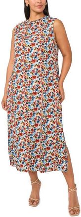 Vince Camuto Floral Print Sleeveless Midi Dress in Denim Navy at Nordstrom, Size 3X