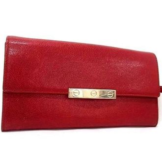 Cartier Red Color Leather Long Wallet (Bi-Fold) (Pre-Owned)
