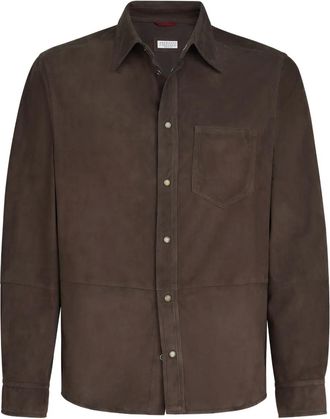 Brunello Cucinelli Giacca-camicia in pelle scamosciata - Marrone