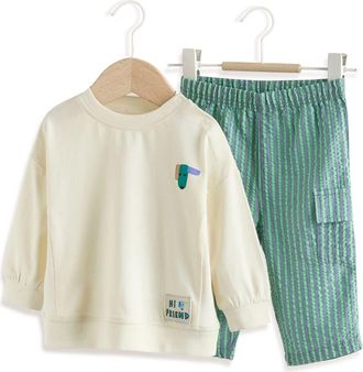 Next Pet Graphic Sweater & Stripe Pants Set in Green at Nordstrom, Size 9-12M