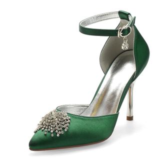 Miyoopark Wedding Shoes for Bride Ankle Strap Evening Pumps for Women M527 Dark Green UK 5.5