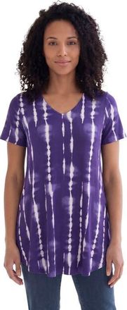 Roaman's Ultra Drape V Neck Short Sleeve Swing Tunic in Violet Variegated Tie Dye at Nordstrom, Size 36