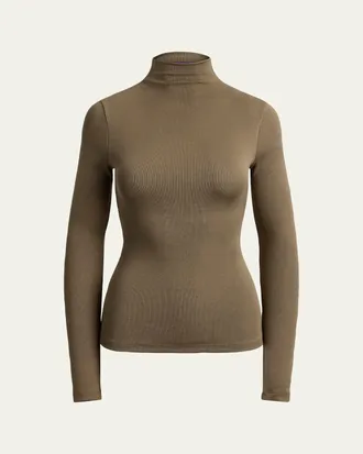 Ralph Lauren Collection Metallic Silk Rib Turtleneck Top