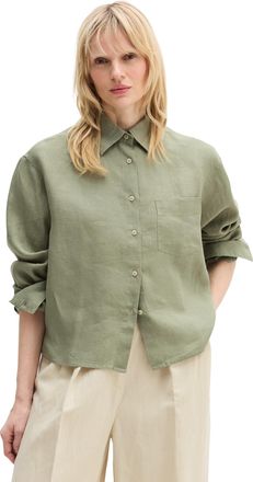 Marc O'Polo Langarmbluse MARC OPOLO, Damen, Gr. 34, fresh sage, Web, Obermaterial: 100% Leinen, regular fit normal, 1-Knopf-Manschette, Blusen Langarmbluse, Leine