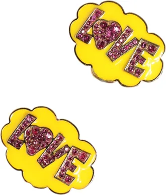 Dolce & Gabbana Gold Brass LOVE Cartoon Crystal Clip-On Jewelry Womens Earrings