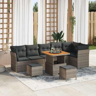 vidaXL Conjunto De Sof&aacute; De Jard&iacute;n Con Coj&iacute;n 9 Pcs Gris Vidaxl