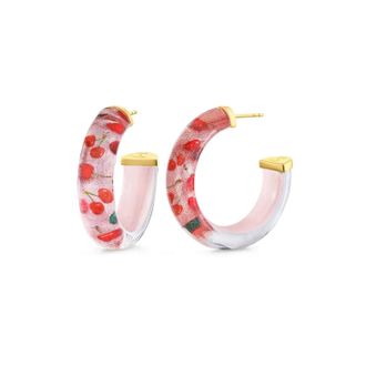 Gold & Honey Womens Cherry On Top Illusion Hoop Earrings In Red