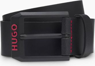 HUGO BOSS Mens HUGO Gelio B Mens Italian-Leather Belt with Angular Logo Buckle - Black 001 - Size: W36