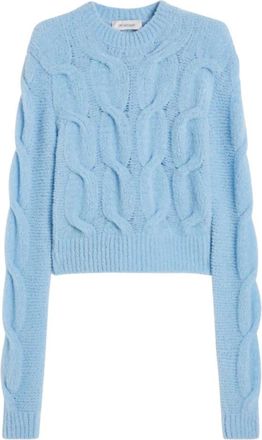 Sportmax Cropped kabelgebreide trui - Dames - Ronde hals truien - Blauw - XS - Wol - Truien & Vesten