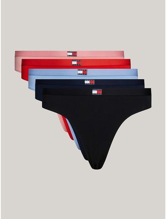 Tommy Hilfiger Womens Tommy Jeans Flag Logo Thong 5-Pack - Multi - XL