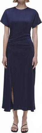 Jonathan Simkhai Marabella Short Sleeve Draped Midi Dress In Midnight