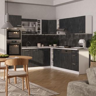 Vicco Cocina Esquinera R-line, Hormig&oacute;n Negro/blanco, 237 X 247 Cm Sin Encimera