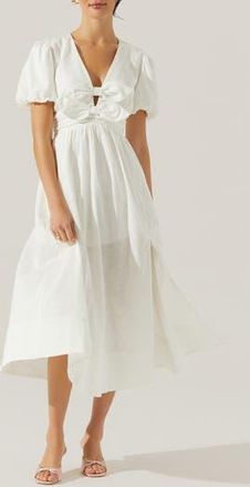 ASTR the Label Citrine Bow Linen & Cotton Midi Dress in White at Nordstrom Rack, Size X-Small
