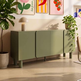 Oviala Aparador de madera con 4 puertas 180 cm verde oliva