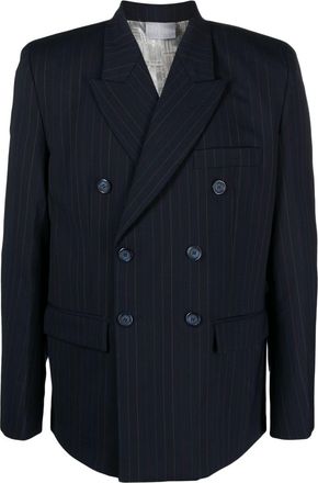 VTMNTS pinstriped double-breasted blazer - men - Viscose/Virgin Wool/Spandex/Elastane - M - Blue
