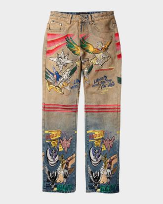 Who Decides War by Ev Bravado Mens Embroidered Liberty Denim Slim Fit Jeans