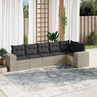 vidaXL Vidaxl - Set De Sof&aacute;s De Jard&iacute;n 6 Pzas Y Cojines Rat&aacute;n Sint&eacute;tico Gris