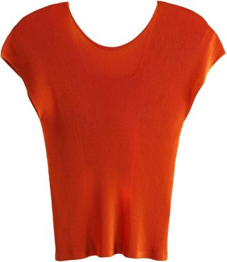Pleats Please Issey Miyake short-sleeve pleated top - Arancione