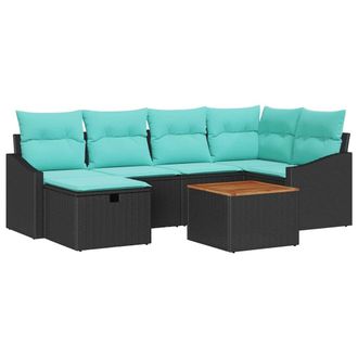 vidaXL Conjunto De Sof&aacute;s De Jard&iacute;n 7 Pcs Negro Rat&aacute;n Sint&eacute;tico Vidaxl