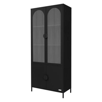 ML Design Vitrina de 4 puertas negro 185 cm de metal con 4 compartimentos