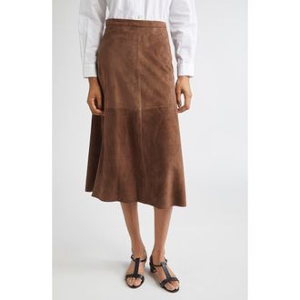 Max Mara Cipria Lambskin Suede Skirt in Dark Brown at Nordstrom, Size 8