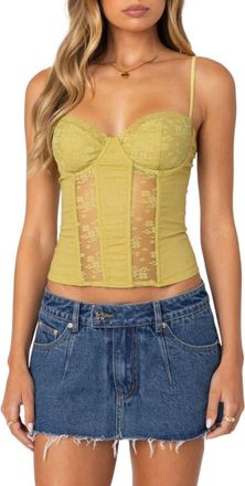 Edikted Avena Lace Panel Linen & Cotton Corset Top in Green at Nordstrom, Size X-Large