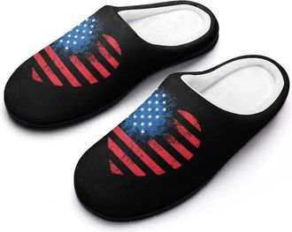 Generic Heart with US Flag Funny Mens Slippers Cotton Warm House Shoes Memory Foam Sandals Print Size 7-14