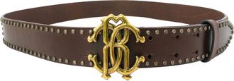 Roberto Cavalli Mens Deep Brown/Podium Logo Leather Belt, Size 105
