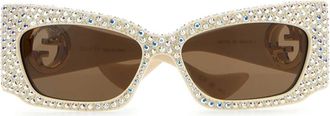Gucci Womens Crystal-Embellished Acetate Sunglasses Ivory