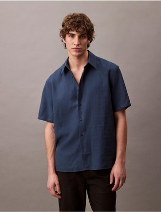 Calvin Klein Mens Lyocell Blend Relaxed Button-Down Shirt - Navy - 2XL