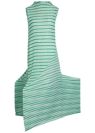 Issey Miyake Striped Pleated Woven Midi Dress - Green - 2
