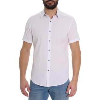 Robert Graham Solid Seersucker Short Sleeve Shirt in White at Nordstrom Rack, Size Xxx-Large