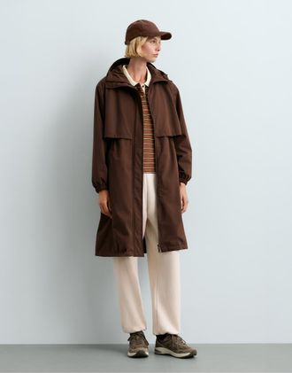 Oysho Fellex aerogel giacca lunga imbottita impermeabile marrone scuro