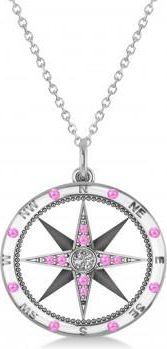 Allurez Compass Pendant Pink Sapphire & Diamond Accented 14k White Gold (0.19ct)
