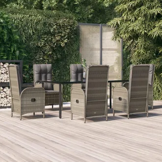 vidaXL Set Comedor Jard&iacute;n 7 Pzas Y Cojines Rat&aacute;n Sint&eacute;tico Negro Gris Vidaxl