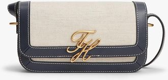Tommy Hilfiger Womens Script Monogram Canvas Crossbody - Blue