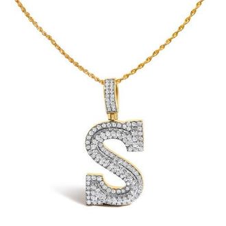 House of Brilliance Mens 10K Yellow Gold 1 5/8 Cttw Letter S Initial Pendant Necklace at Nordstrom