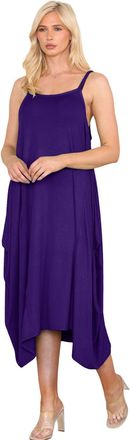 Janisramone Hamishkane Womens Midi Dress, Sleeveless Cami Strappy Italian Lagenlook Tunic Dress, Plain Scoop Neck Stretchy Long Parachute Summer Dresses for Women