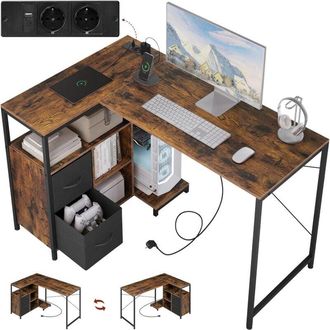 Woltu Woltu - Scrivania Angolare da Computer con con Prese usb-a Typ-C, Marrone Vintage